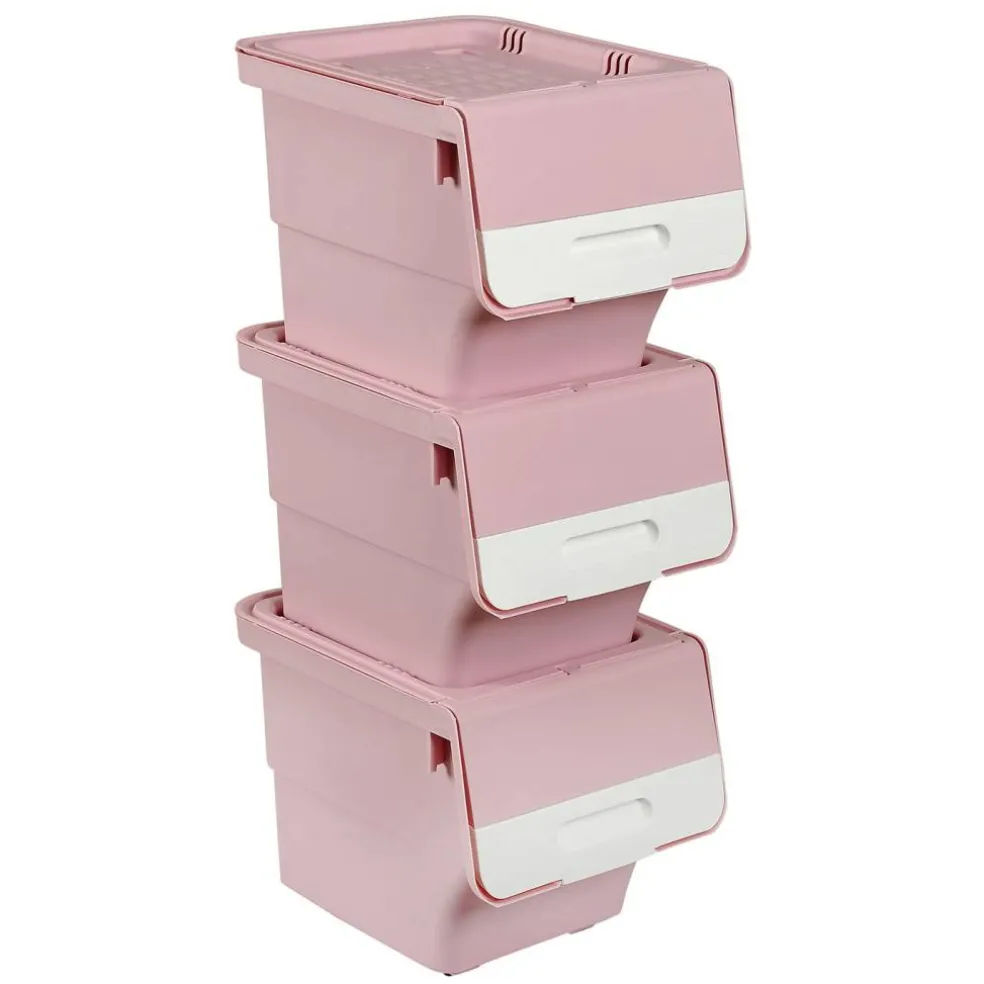 3-Tier Storage Bins with Lids, 12.5 QT Stackable Organizer Baskets with Wheels, Front Door, Ventilated Design, Rolling Storage Containers