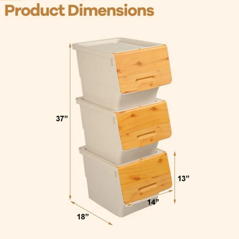 3-Tier Storage Bins with Lids, 12.5 QT Stackable Organizer Baskets with Wheels, Front Door, Ventilated Design, Rolling Storage Containers