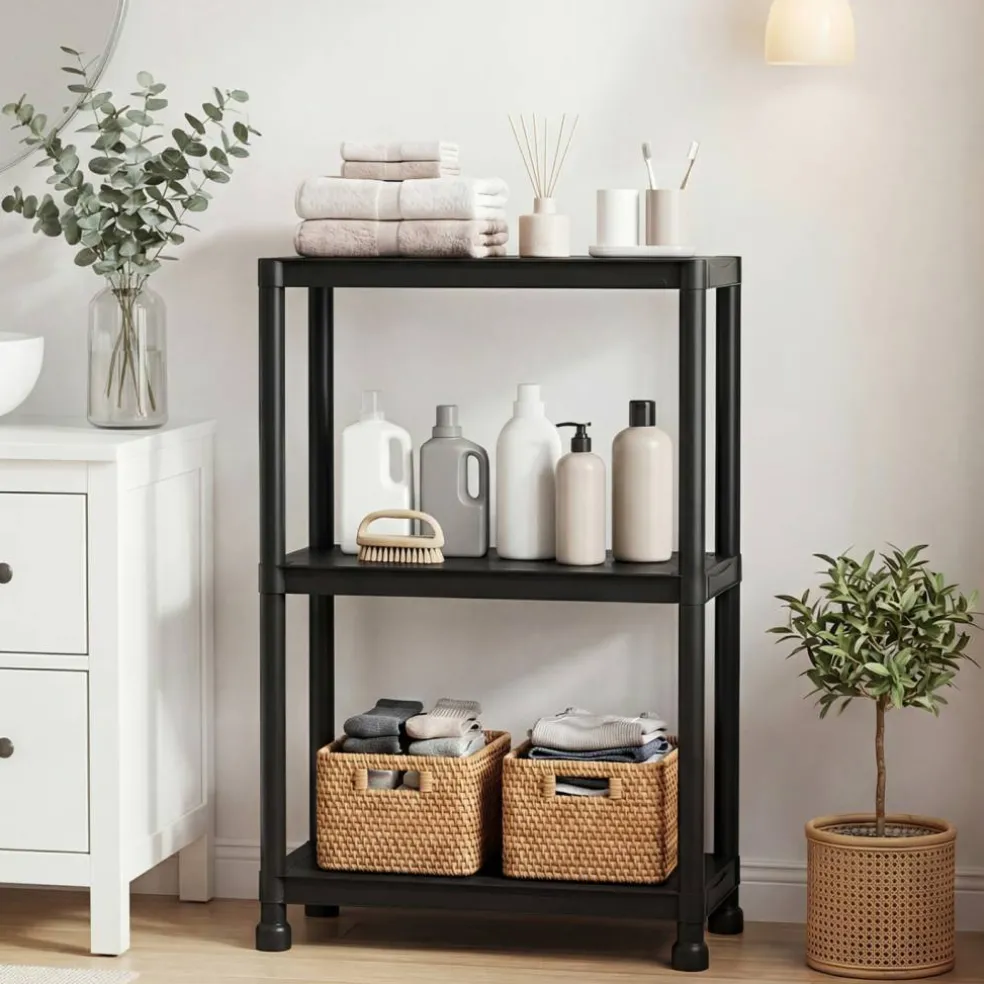 3 Tier Storage Shelving Unit Heavy Duty PP Utility Shelf Organizer for Garage Pantry Kitchen Laundry, 300 lbs Capacity