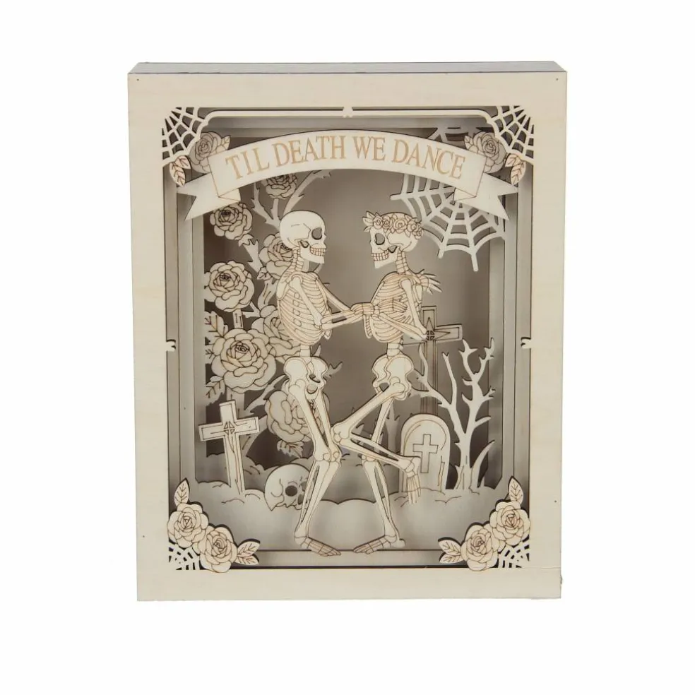 8.75" Til Death We Dance Skeleton Shadow Box DIY LED Wood Décor by Make Market®