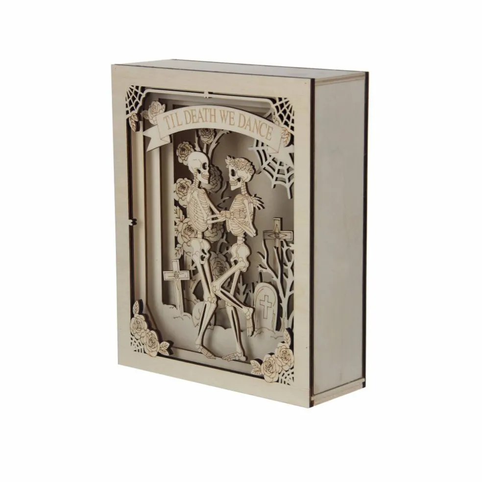 8.75" Til Death We Dance Skeleton Shadow Box DIY LED Wood Décor by Make Market®