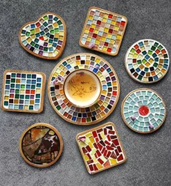 Tiles Mixed Color Glass Tiles Shine Crystal Mosaic Glass Pieces Bulk Square Glitter Crystal Mosaic Tiles for Home Decoration or DIY Crafts 200g,1x1 cm