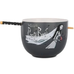 Tim Burton's Corpse Bride Emily Butterflies Ceramic Ramen Bowl With Chopsticks