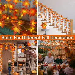 Timer - 2 Pack Fall Decor Fall Garland with Pumpkin Lights Battery Operated