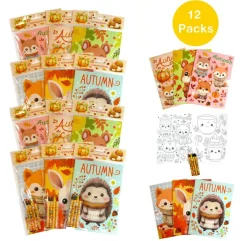 TINYMILLS Cozy Autumn Fall Animals Coloring Book Set for Kids Party Favors with 12 Coloring Books and 48 Crayons Party Supplies Favor Bag Filler
