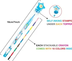TINYMILLS 24 Pcs Unicorn Rainbow 2 in 1 Stacking Crayons with Stamp Topper