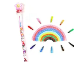 TINYMILLS 24 Pcs Unicorn Rainbow 2 in 1 Stacking Crayons with Stamp Topper