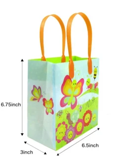 TINYMILLS Spring Butterfly Flower Garden Easter Party Favor Bags Treat Bags Kids Birthday Party Goody Bags with Handles for Boys Girls, 12 Pack
