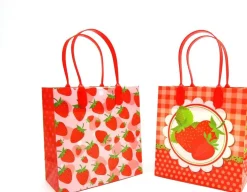 Tiny Mills Strawberry Party Favor Bags Treat Bags with Handles Candy Bags for Birthday Party ,12 Pack