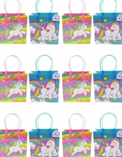 Tiny Mills Unicorn Party Favor Bags Treat Bags with Handles, Unicorn Rainbow Pink Blue Candy Bags Goodie Bags for Birthday Party, Party Supply Decoration, 12 Pack