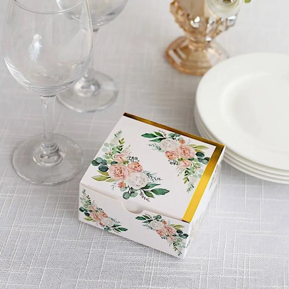 25 Tote Gift 4x4 in BOXES Floral Printed Party Favor Holders