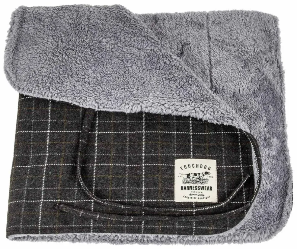 Touchdog 2-In-1 Windowpane Plaided Dog Jacket With Matching Reversible Dog Mat