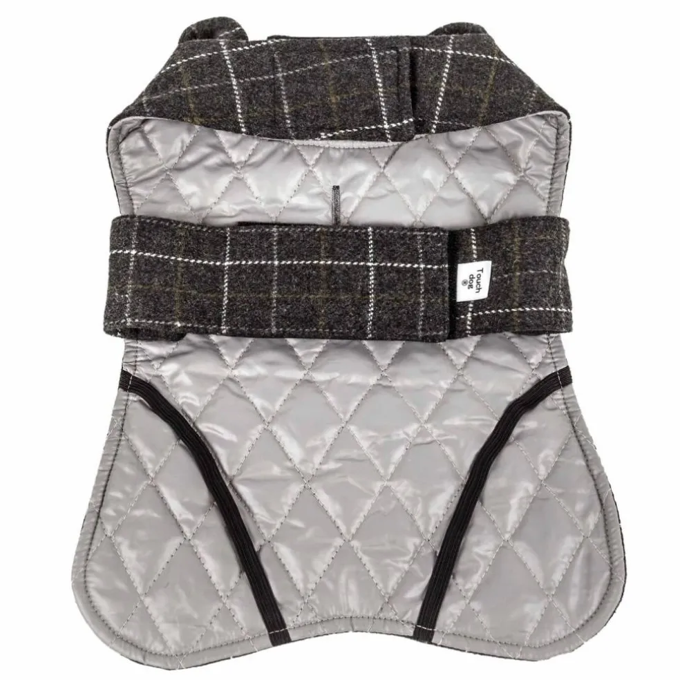 Touchdog 2-In-1 Windowpane Plaided Dog Jacket With Matching Reversible Dog Mat
