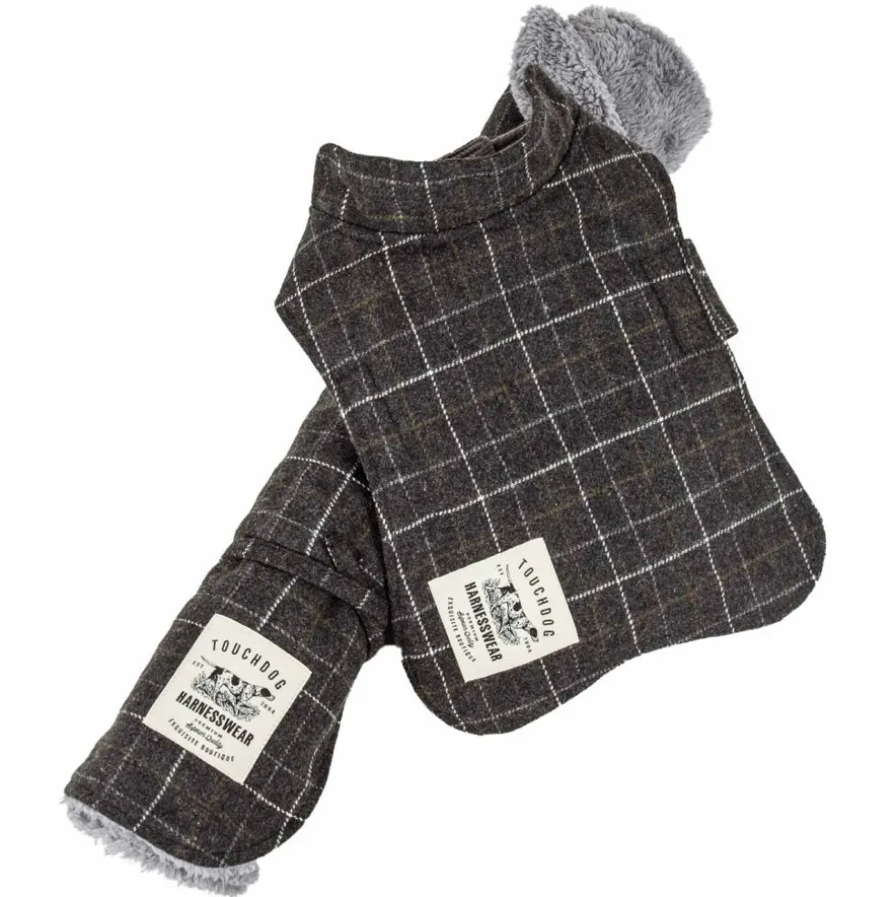 Touchdog 2-In-1 Windowpane Plaided Dog Jacket With Matching Reversible Dog Mat