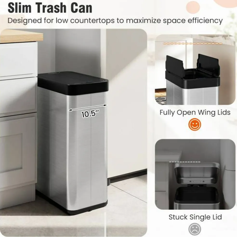 Touchless 16 Gallon Trash Can with Automatic Wing Lids and Anti-Fingerprint Finish