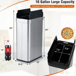 Touchless 16 Gallon Trash Can with Automatic Wing Lids and Anti-Fingerprint Finish