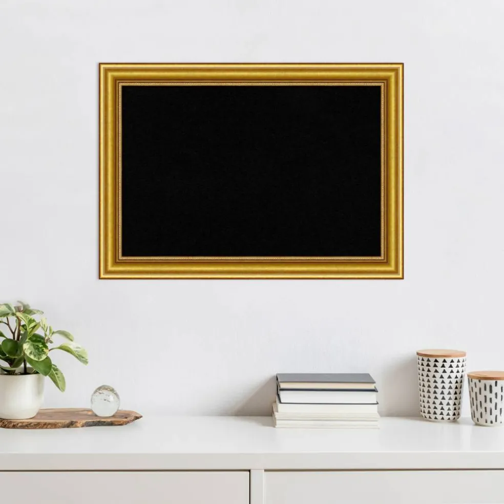 Townhouse Gold Wood Framed Corkboard, Black Cork