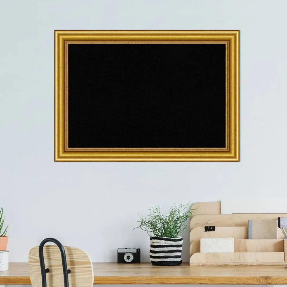 Townhouse Gold Wood Framed Corkboard, Black Cork