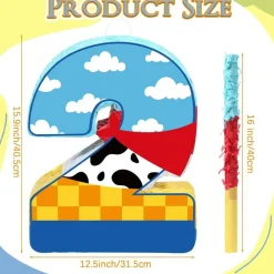 Toy Inspired Game Piñata Cow Piñata for Kids Cartoon Story with Stick Blue Yellow Red Cow Clouds Decor for Boys Girls Adults Birthday Baby Shower Party Supplies Gifts Decor(Number 2)