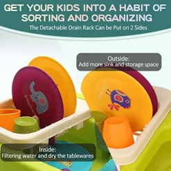 Toys with Running Water for Boy Girls Toddlers 1-3, Bird Bath Toys for Kids 5 6-8, Water Table Toy with Auto Working Faucet, Pretend Play Kitchen Cleaning Set Dishwasher Role Play Gifts