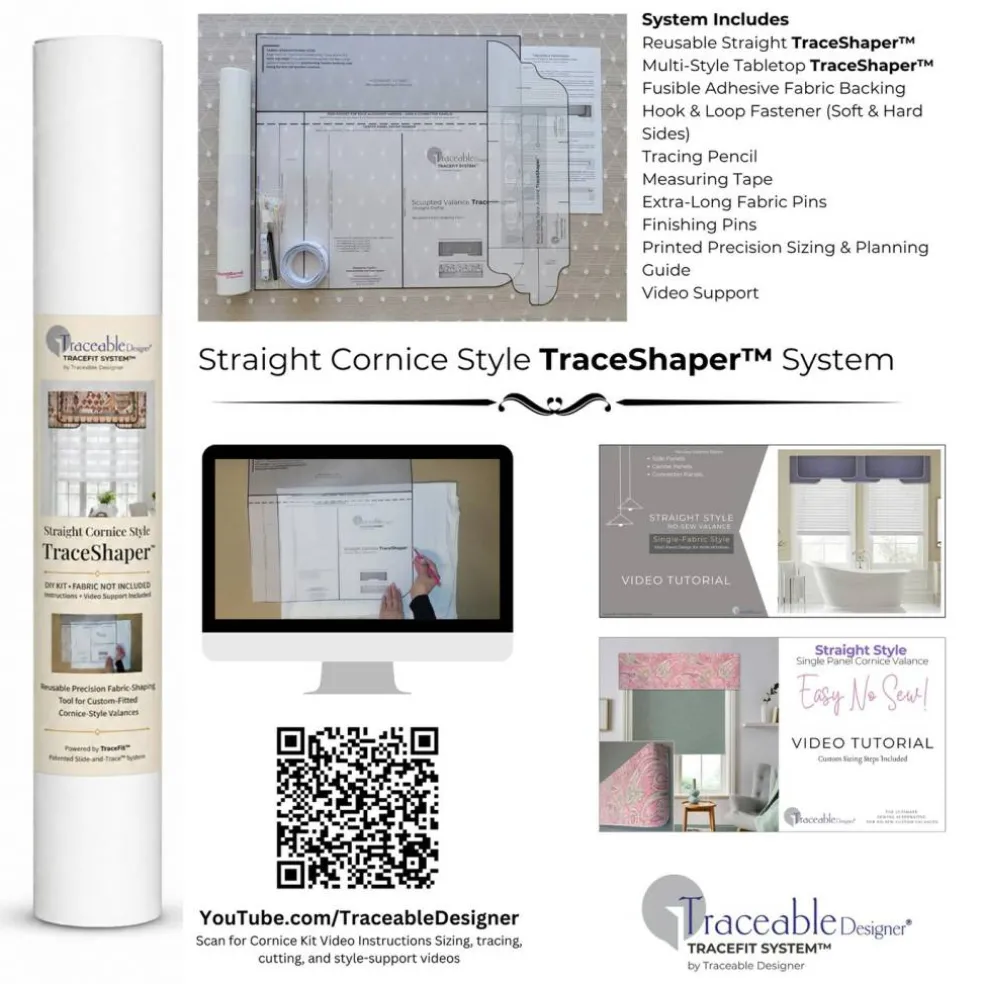 Traceable Designer Straight Cornice Style TraceShaper™ Kit, No-Sew Fabric Shaping Form