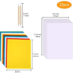 Transfer Paper and Tracing Paper with Embossing Stylus, Kissbuty 22 Pcs Carbon Water-Soluble Transfer Papers Transfer Pattern on Cloth,Canvas,Fabric,Wood for Sewing Cross Stitch Embroidery Paint Kit