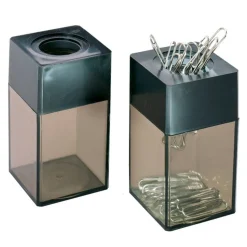 Transparent Paper Clip Dispenser with Magnetic Top, Small, Black/Smoke