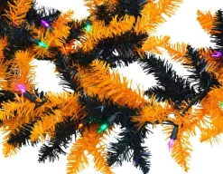Tree Buddees Halloween Garland with Lights 9 Foot Long Black and Orange Pre-lit LED Mantle Decoration
