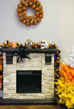 Tree Buddees Halloween Garland with Lights 9 Foot Long Black and Orange Pre-lit LED Mantle Decoration