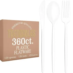 Trendables Disposable Silverware Set - Wedding Plastic Cutlery Dinnerware - Includes modern Forks, Plastic Spoons, disposable Knives - reflective Plastic Utensils Party Set