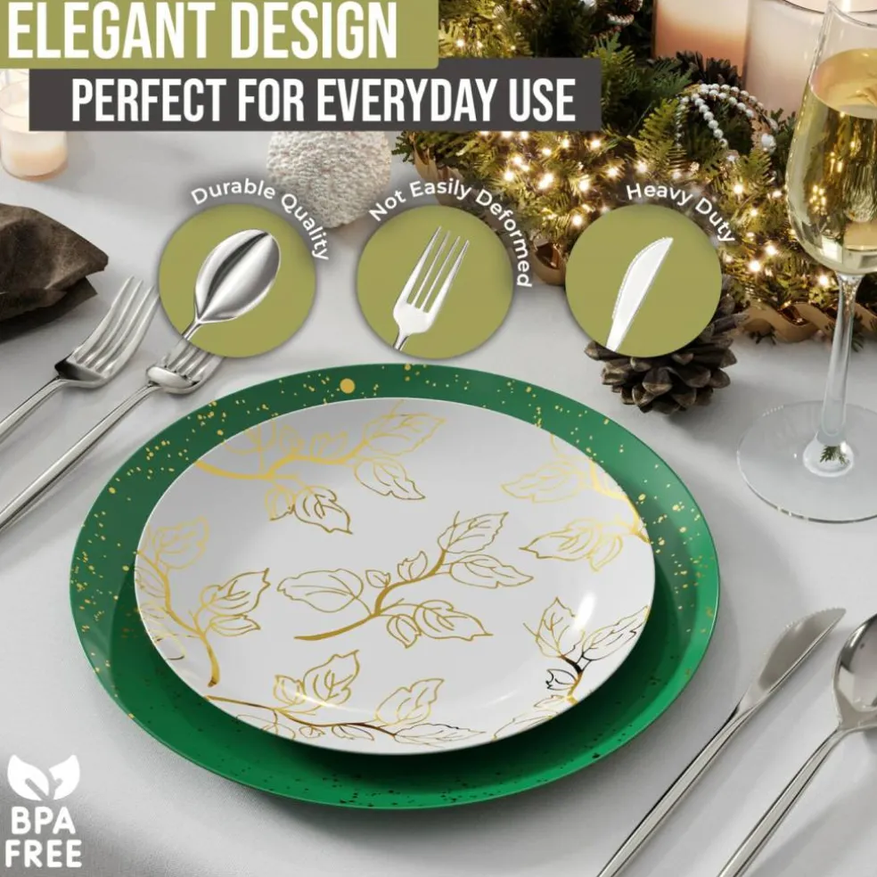 Trendables Disposable Silverware Set - Wedding Plastic Cutlery Dinnerware - Includes modern Forks, Plastic Spoons, disposable Knives - reflective Plastic Utensils Party Set