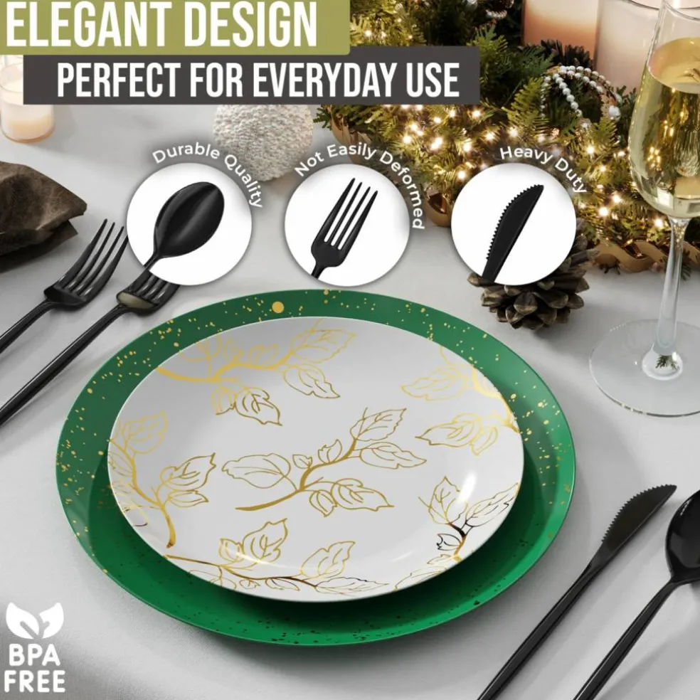 Trendables Disposable Silverware Set - Wedding Plastic Cutlery Dinnerware - Includes modern Forks, Plastic Spoons, disposable Knives - reflective Plastic Utensils Party Set