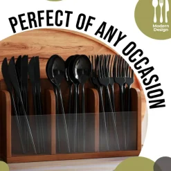 Trendables Disposable Silverware Set - Wedding Plastic Cutlery Dinnerware - Includes modern Forks, Plastic Spoons, disposable Knives - reflective Plastic Utensils Party Set