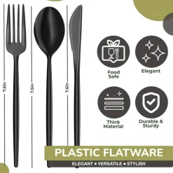 Trendables Disposable Silverware Set - Wedding Plastic Cutlery Dinnerware - Includes modern Forks, Plastic Spoons, disposable Knives - reflective Plastic Utensils Party Set