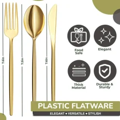 Trendables Disposable Silverware Set - Wedding Plastic Cutlery Dinnerware - Includes modern Forks, Plastic Spoons, disposable Knives - reflective Plastic Utensils Party Set