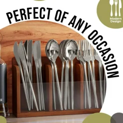 Trendables Disposable Silverware Set - Wedding Plastic Cutlery Dinnerware - Includes modern Forks, Plastic Spoons, disposable Knives - reflective Plastic Utensils Party Set