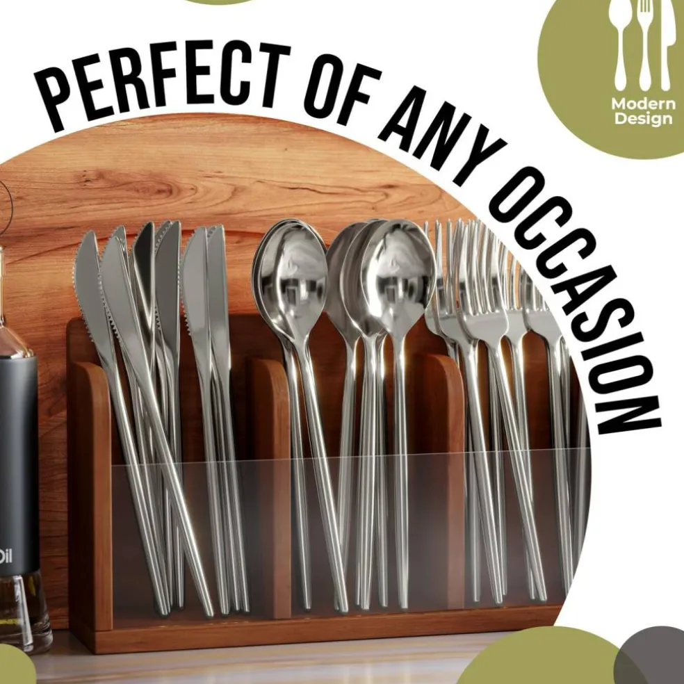 Trendables Disposable Silverware Set - Wedding Plastic Cutlery Dinnerware - Includes modern Forks, Plastic Spoons, disposable Knives - reflective Plastic Utensils Party Set