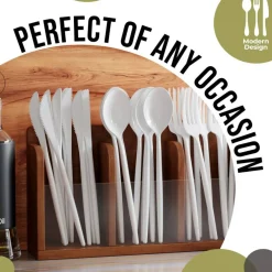 Trendables Disposable Silverware Set - Wedding Plastic Cutlery Dinnerware - Includes modern Forks, Plastic Spoons, disposable Knives - reflective Plastic Utensils Party Set
