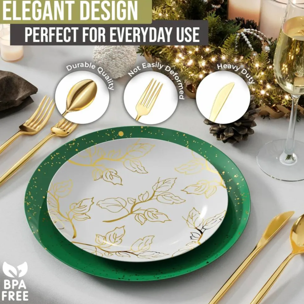 Trendables Disposable Silverware Set - Wedding Plastic Cutlery Dinnerware - Includes modern Forks, Plastic Spoons, disposable Knives - reflective Plastic Utensils Party Set