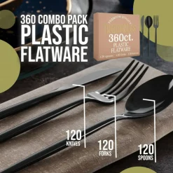 Trendables Disposable Silverware Set - Wedding Plastic Cutlery Dinnerware - Includes modern Forks, Plastic Spoons, disposable Knives - reflective Plastic Utensils Party Set