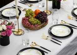Trendables Disposable Silverware Set - Wedding Plastic Cutlery Dinnerware - Includes two toned Forks, Plastic Spoons, two colored Knives - reflective Plastic Utensils Party Set