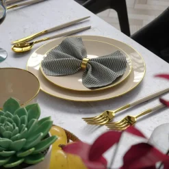 Trendables Disposable Silverware Set - Wedding Plastic Cutlery Dinnerware - Includes two toned Forks, Plastic Spoons, two colored Knives - reflective Plastic Utensils Party Set
