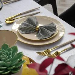 Trendables Disposable Silverware Set - Wedding Plastic Cutlery Dinnerware - Includes two toned Forks, Plastic Spoons, two colored Knives - reflective Plastic Utensils Party Set