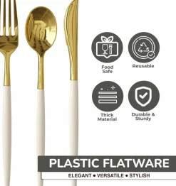Trendables Disposable Silverware Set - Wedding Plastic Cutlery Dinnerware - Includes two toned Forks, Plastic Spoons, two colored Knives - reflective Plastic Utensils Party Set