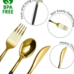 Trendables Disposable Silverware Set - Wedding Plastic Cutlery Dinnerware - Includes two toned Forks, Plastic Spoons, two colored Knives - reflective Plastic Utensils Party Set