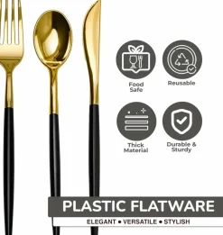 Trendables Disposable Silverware Set - Wedding Plastic Cutlery Dinnerware - Includes two toned Forks, Plastic Spoons, two colored Knives - reflective Plastic Utensils Party Set