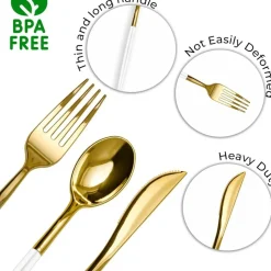 Trendables Disposable Silverware Set - Wedding Plastic Cutlery Dinnerware - Includes two toned Forks, Plastic Spoons, two colored Knives - reflective Plastic Utensils Party Set