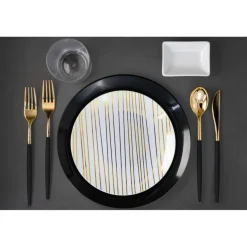 Trendables Disposable Silverware Set - Wedding Plastic Cutlery Dinnerware - Includes two toned Forks, Plastic Spoons, two colored Knives - reflective Plastic Utensils Party Set