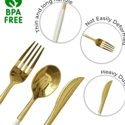 Trendables Disposable Silverware Set - Wedding Plastic Cutlery Dinnerware - Includes two toned Forks, Plastic Spoons, two colored Knives - reflective Plastic Utensils Party Set