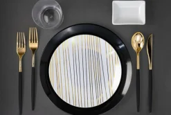 Trendables Disposable Silverware Set - Wedding Plastic Cutlery Dinnerware - Includes two toned Forks, Plastic Spoons, two colored Knives - reflective Plastic Utensils Party Set